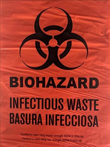 500/CS Biohazard Bags, 1.3 Mil, 24” x 24”