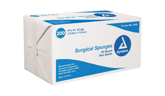 200/bx Dynarex Gauze Sponges 12-Ply, 4 X 4 Non-Sterile