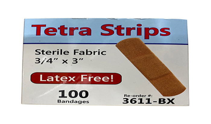 3600/cs Tetra Strips Adhesive Bandage, Plastic, 3/4" x 3"