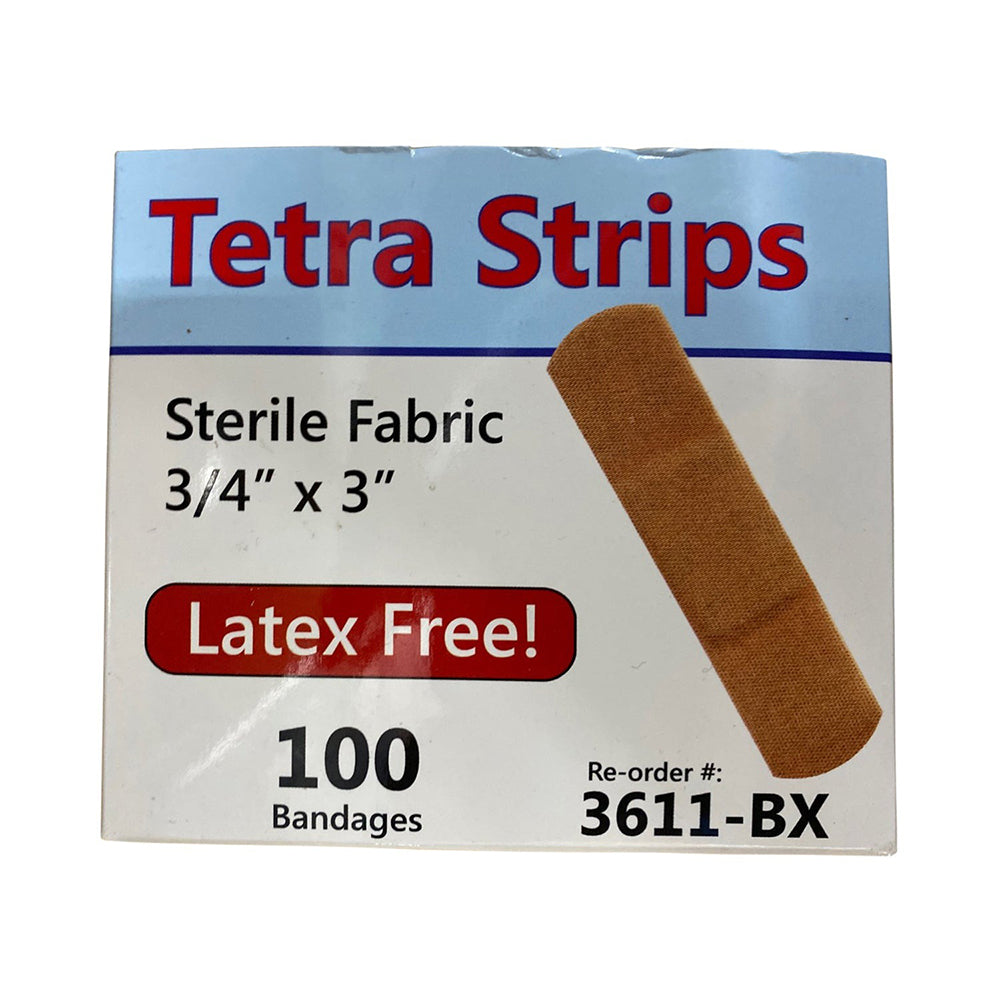 3600/cs Tetra Strips Adhesive Bandage, Plastic, 3/4" x 3"
