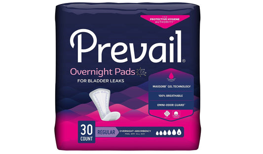 120/CS Prevail Incontinence Bladder Control Pads for Women, Overnight Absorbency, 16"