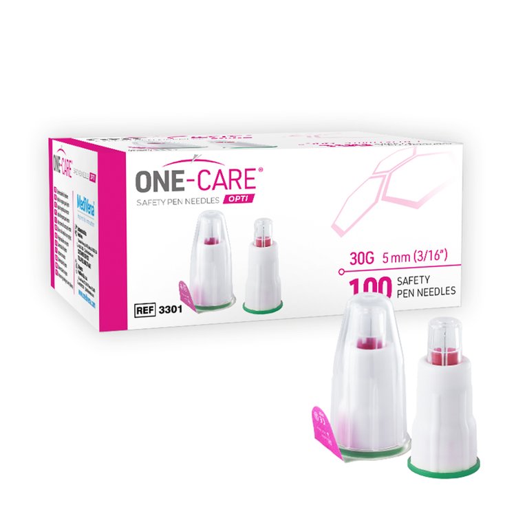 100/BX ONE-CARE® 3301 OPTI Safety Pen Needles, 30G x 5mm