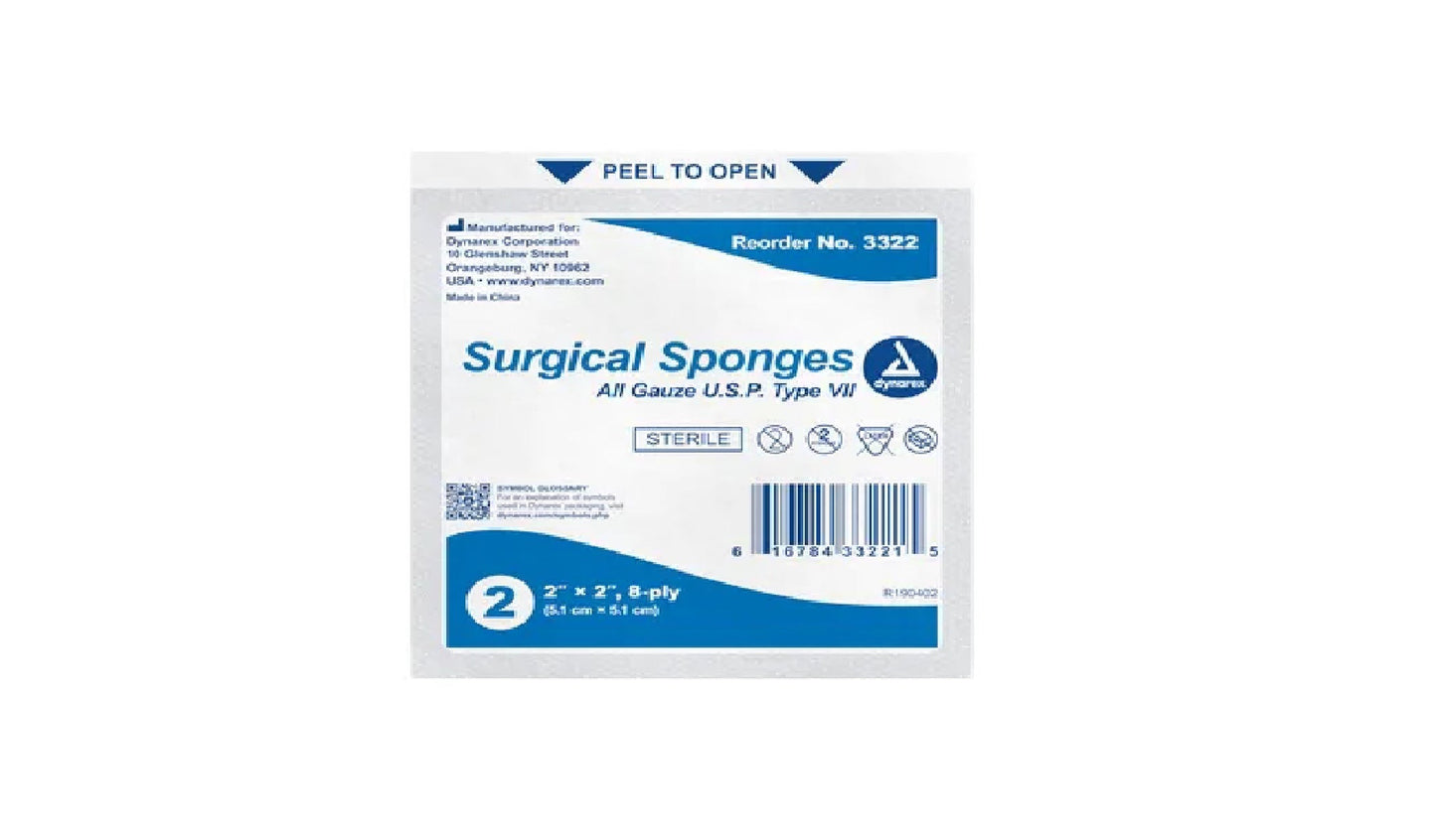 200/bx Dynarex Gauze Sponges 8-Ply, 2 X 2 Non Sterile