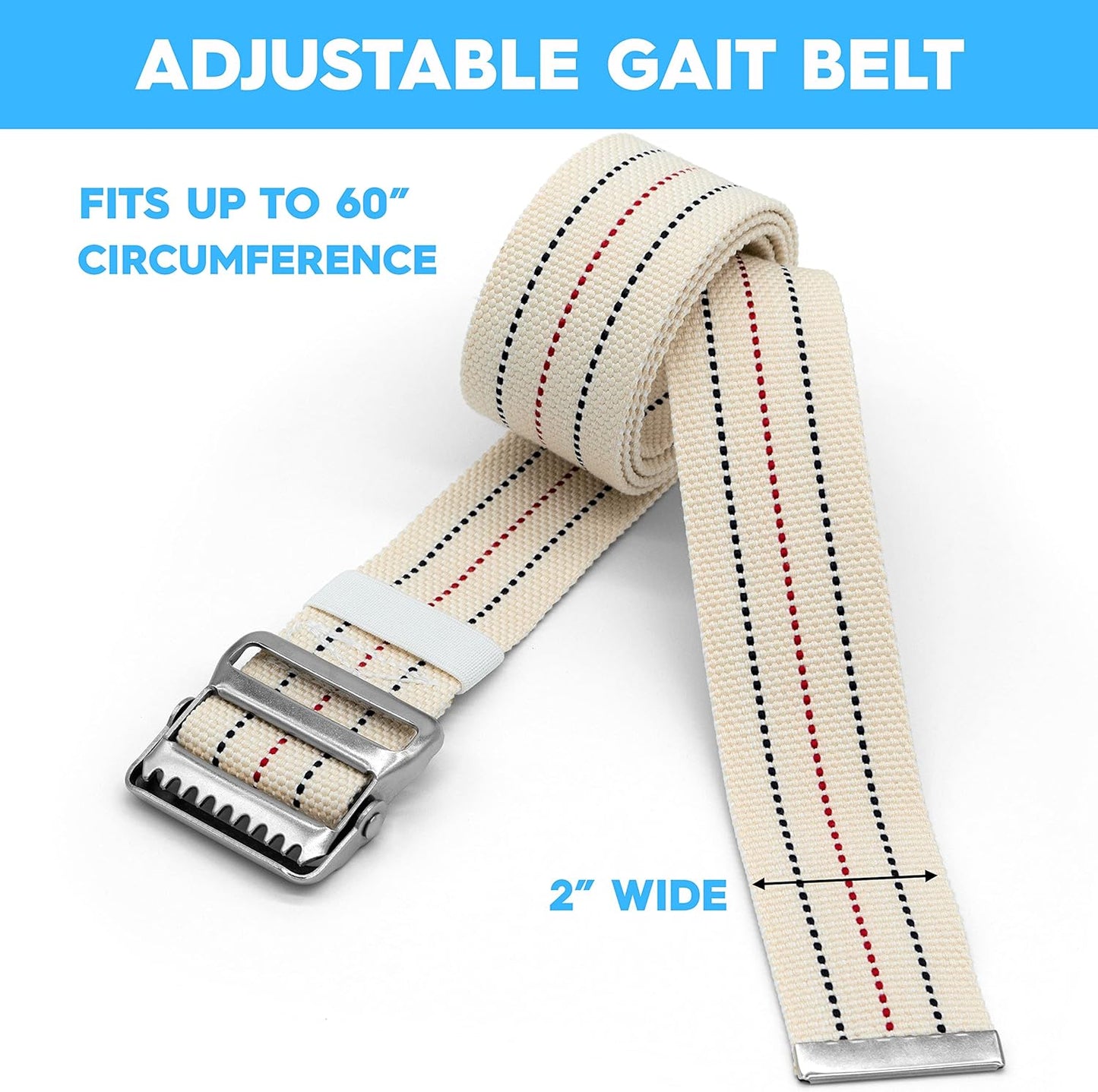 1 EA Gait Belt, Metal Buckle, Natural 60” x 2”