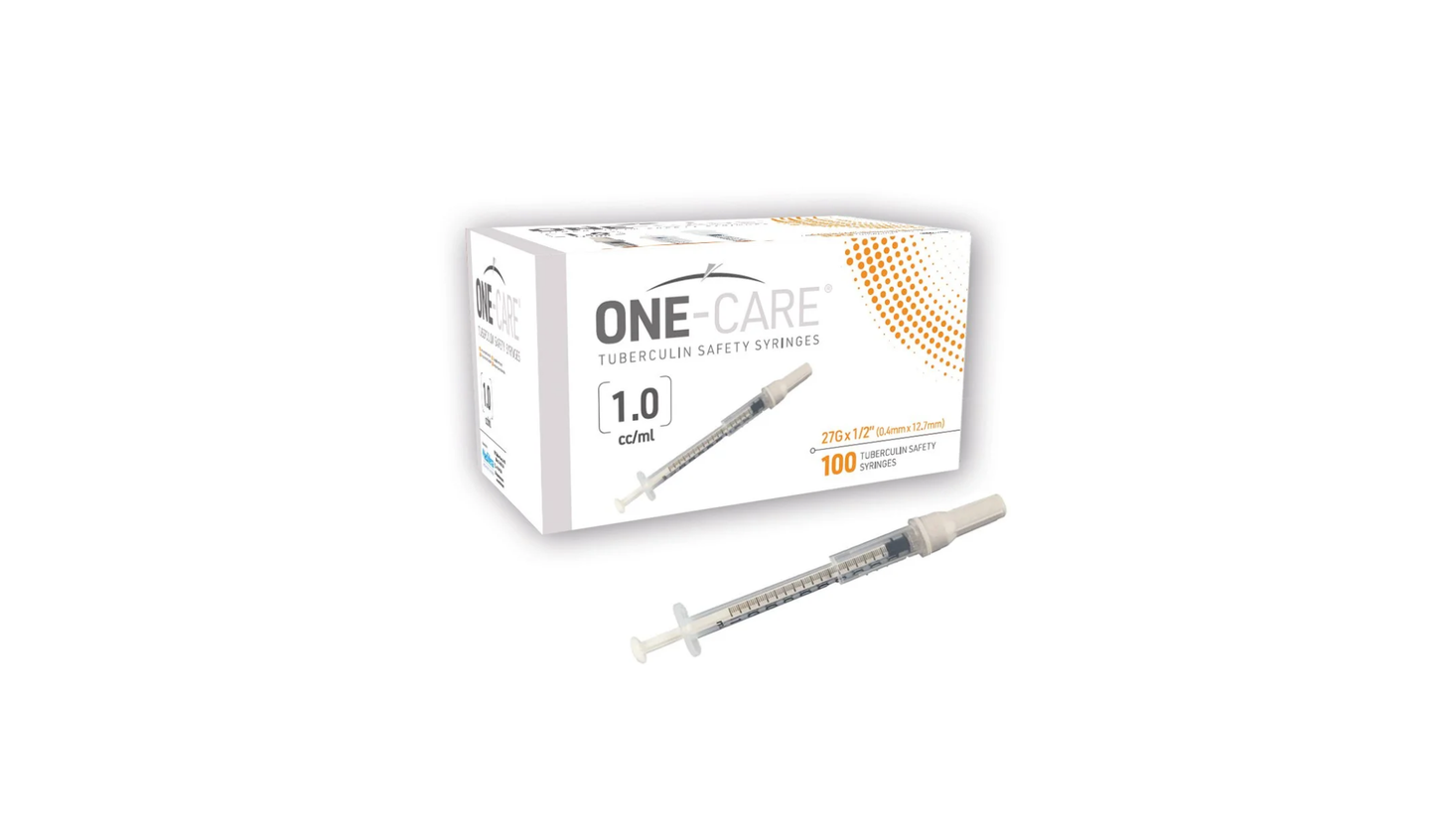 ONE-CARE TB Safety Syringes 1mL, 27G x ½’’, Gray